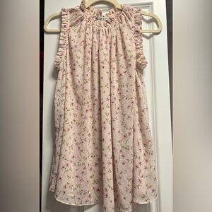 Floral Pink Top with Ruffled Sleeves